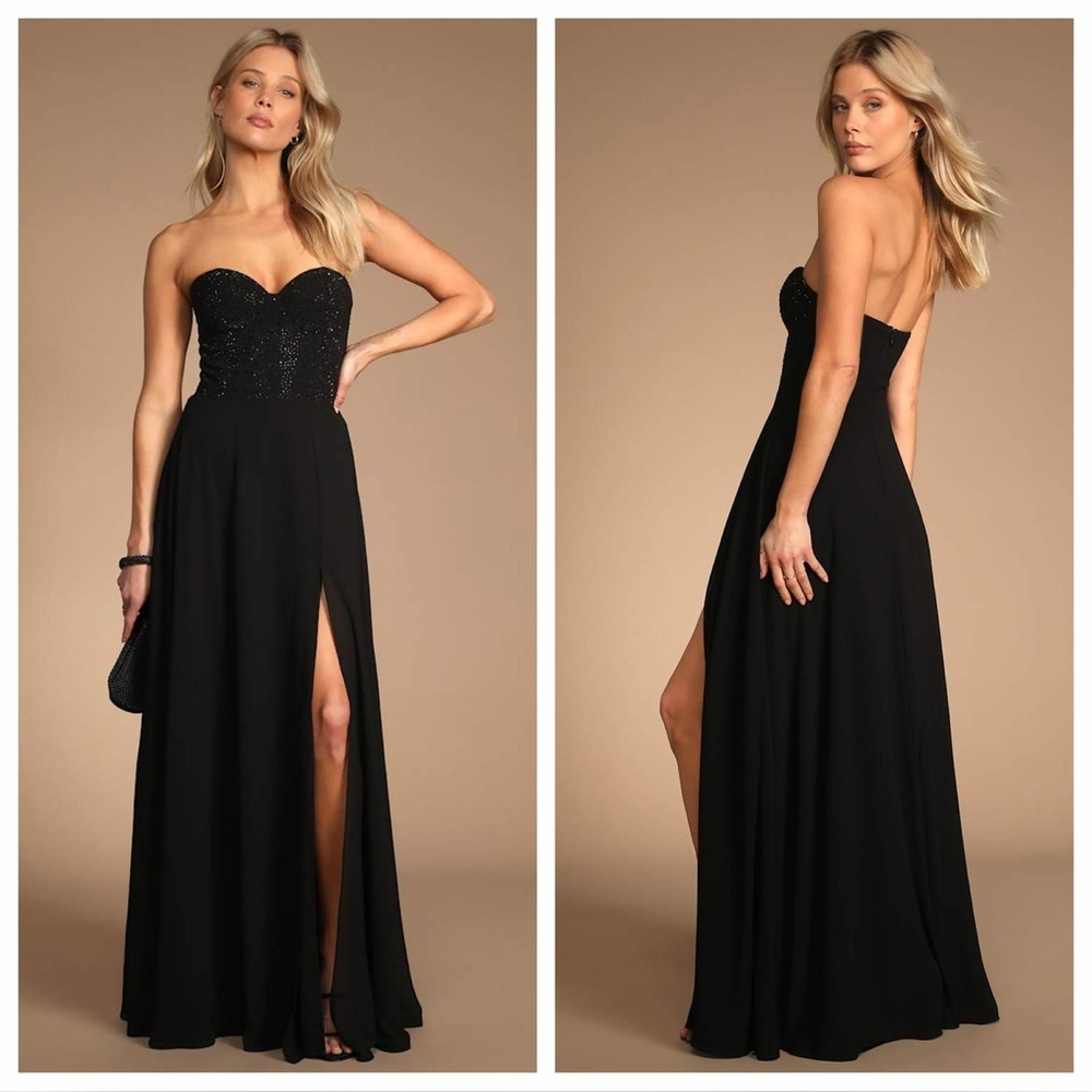 Lulus Remember This Moment Black Rhinestone Strapless
Maxi Dress